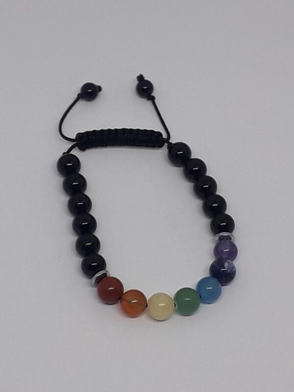 Black Agate Seven Chakra Adjustable Bracelet